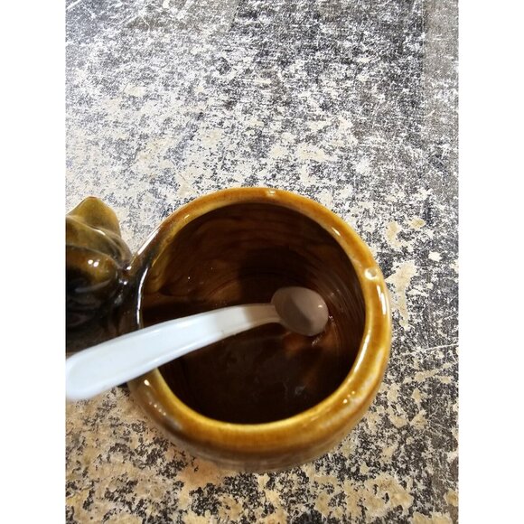 Vtg Bear and Beehive Honey Jar Pot & Dipper & Lid! CERAMIC! JAPAN! BEES! - Picture 4 of 7